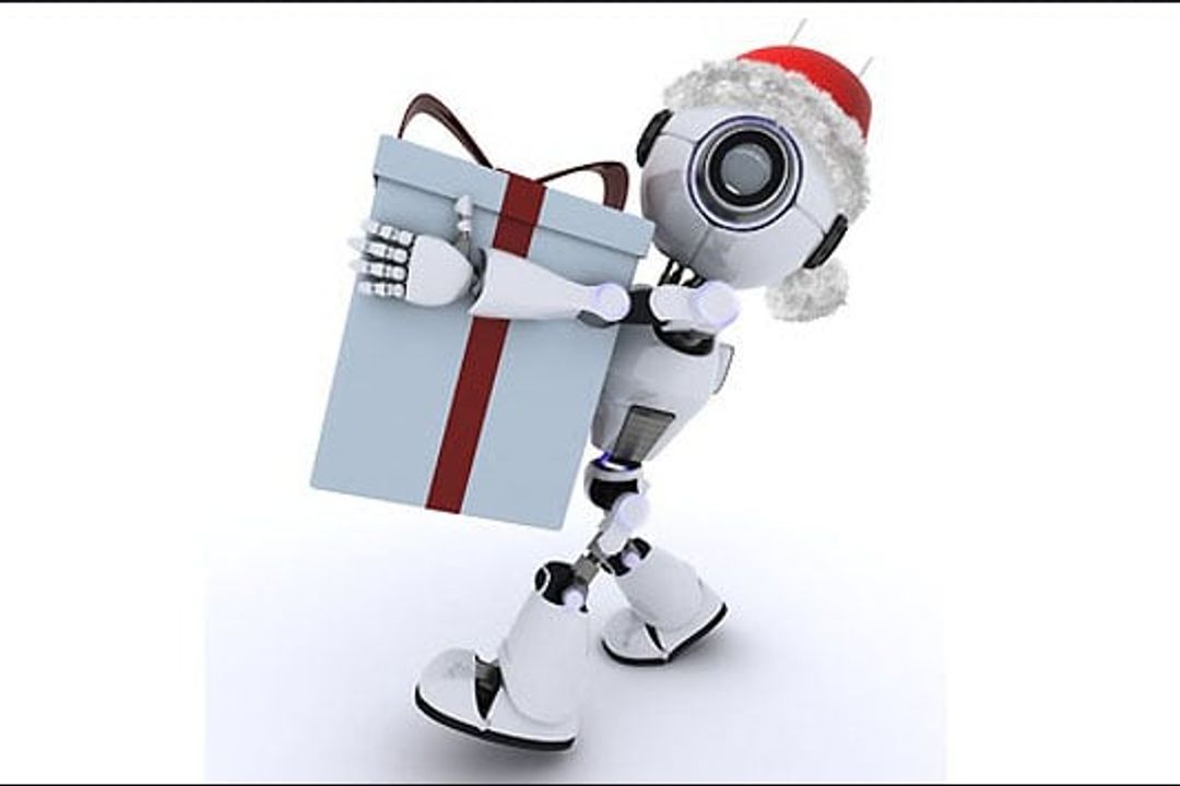 Weihnachtsroboter mit Geschenk Weihnachtsroboter mit Geschenk