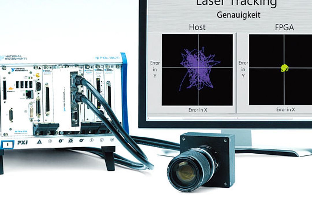 Bildverarbeitungssystem, PXI-Express-Chassis, Kamera, Monitor mit Auswertesoftware