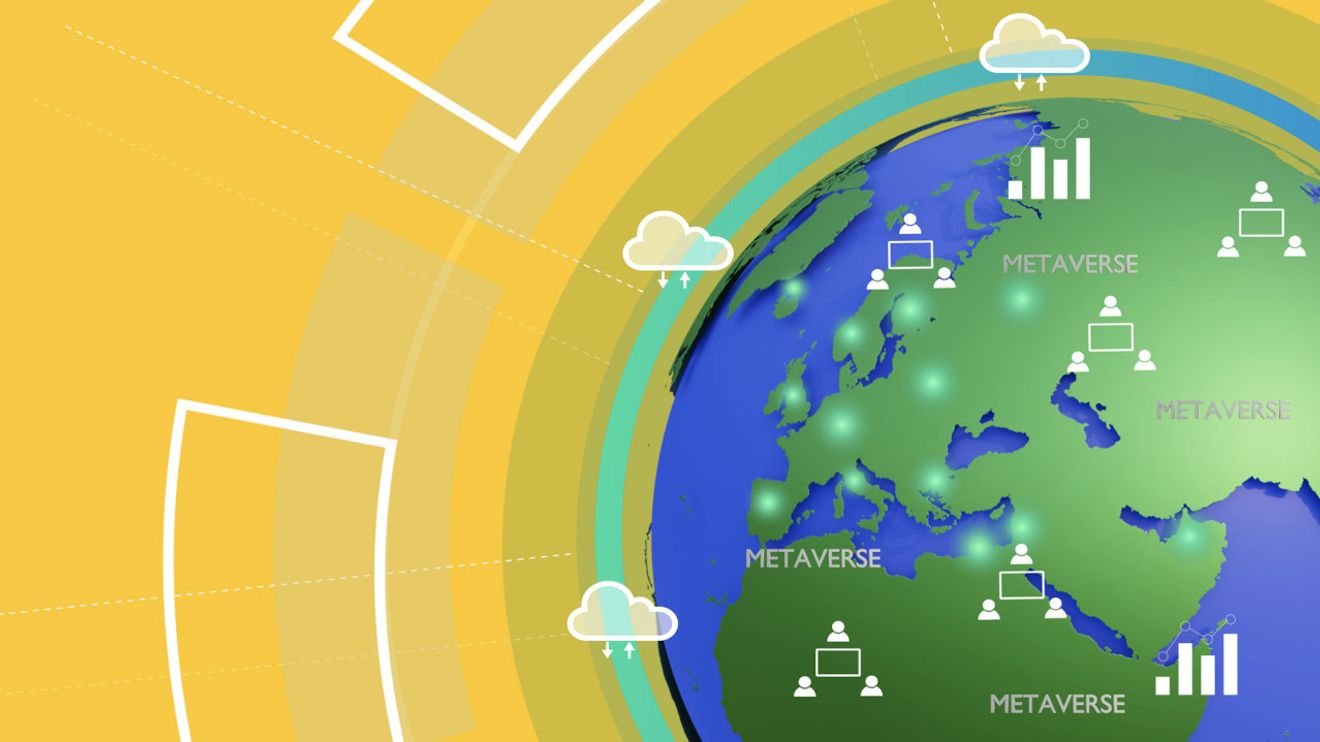 A stylized 3D rendered illustration of planet earth with cloud computing and big data icons A stylized 3D rendered illustration of planet earth with cloud computing and big data icons