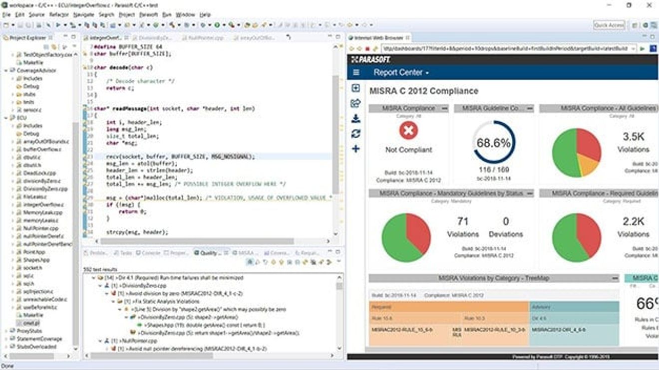 Example of a static code analysis according to the MISRA C++ standard.