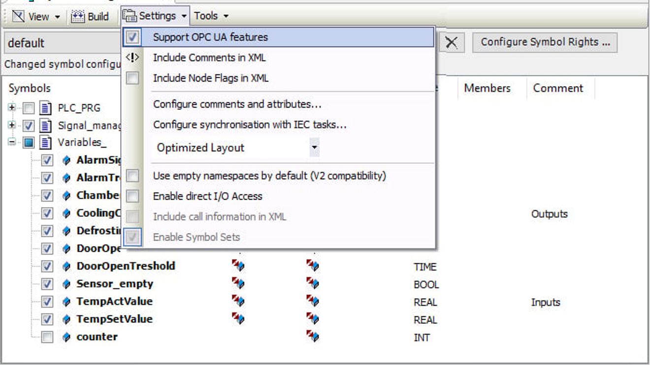Figure 1: Data can be published via symbol configuration using the OPC UA server.