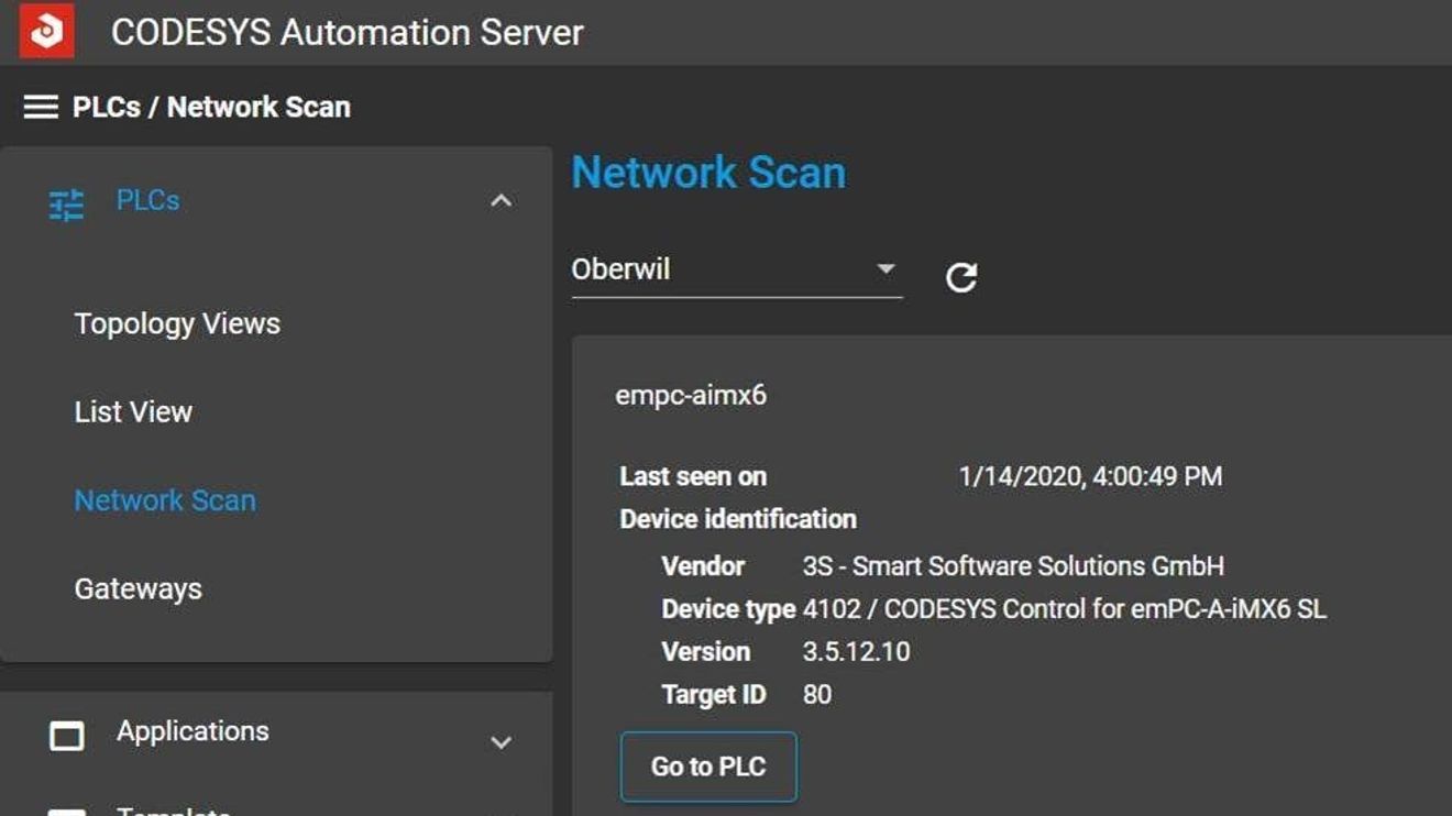 The network scan finds controllers in the connected network. The network scan finds controllers in the connected network.