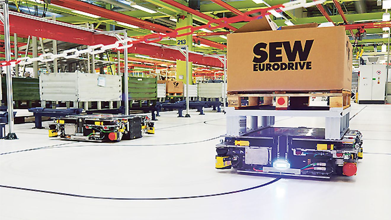 Mobile Logistik Assistenten in der Getriebemotoren-Fabrik von SEW-Eurodrive