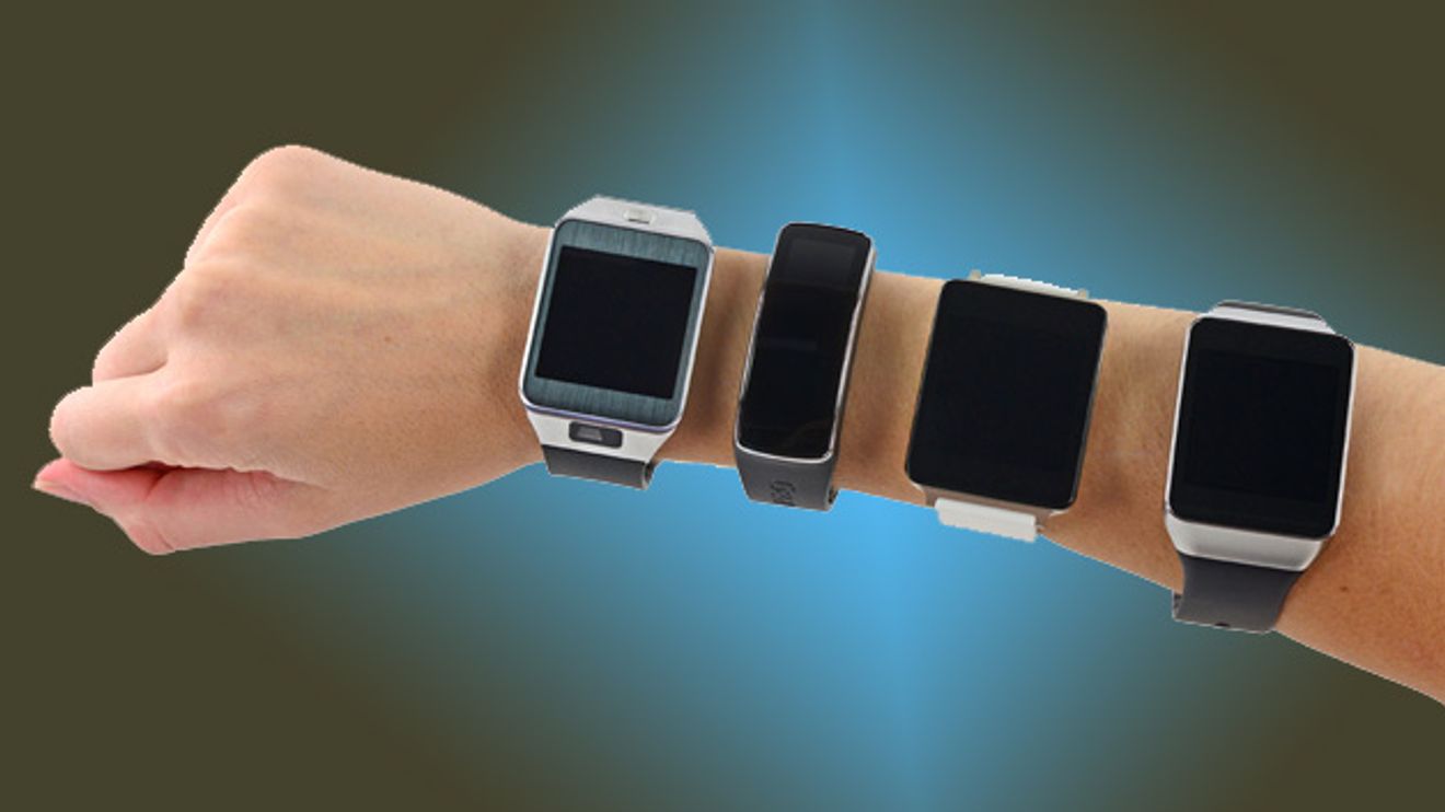 Vier Smartwatches von Samsung und LG: Samsung Gear 2, Samsung Gear Fit, LG G Watch und Samsung Gear Live Vier Smartwatches von Samsung und LG: Samsung Gear 2, Samsung Gear Fit, LG G Watch und Samsung Gear Live