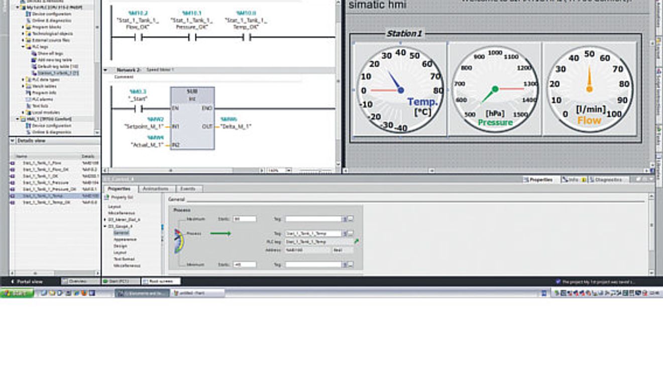 Screenshot, TIA-Portal, Steuerungsprogramm und HMI-Projektierung Screenshot, TIA-Portal, Steuerungsprogramm und HMI-Projektierung