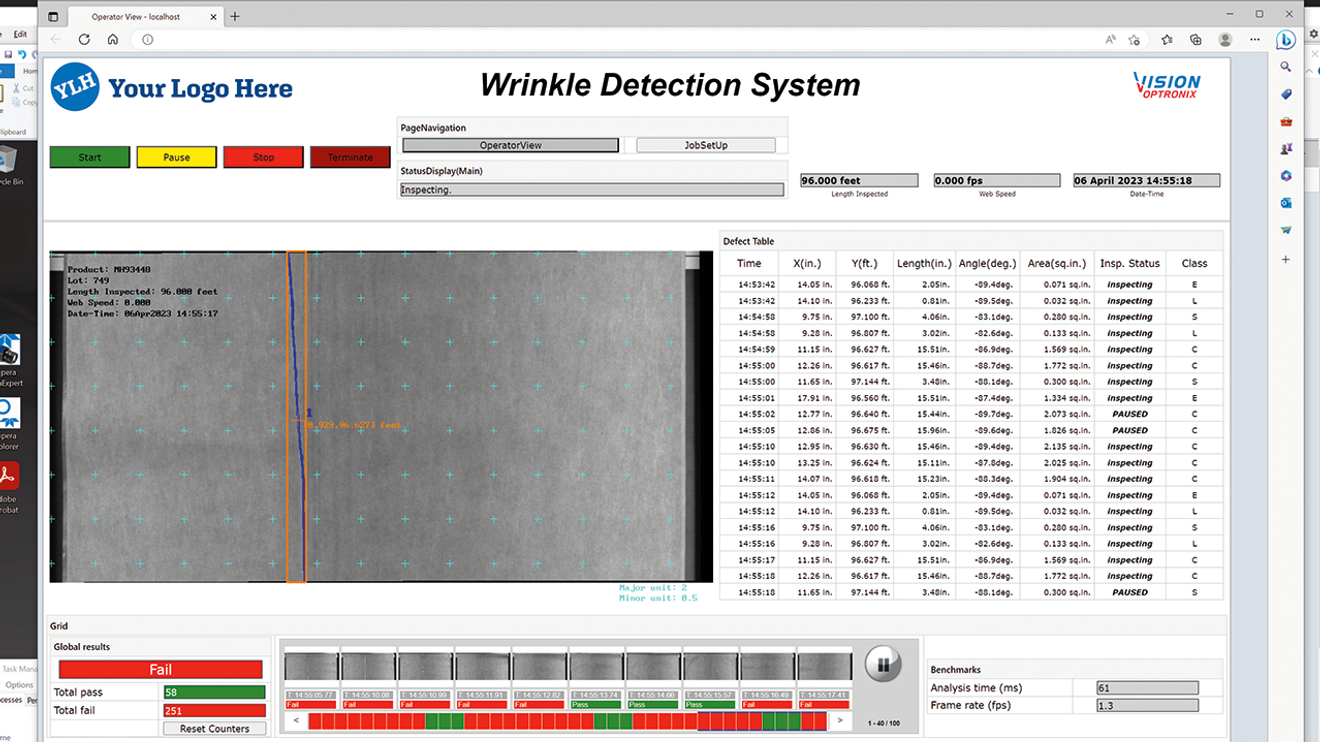 A graphical user interface allows operators and engineers to set up the vision system for each product using recipes and display detected defects.