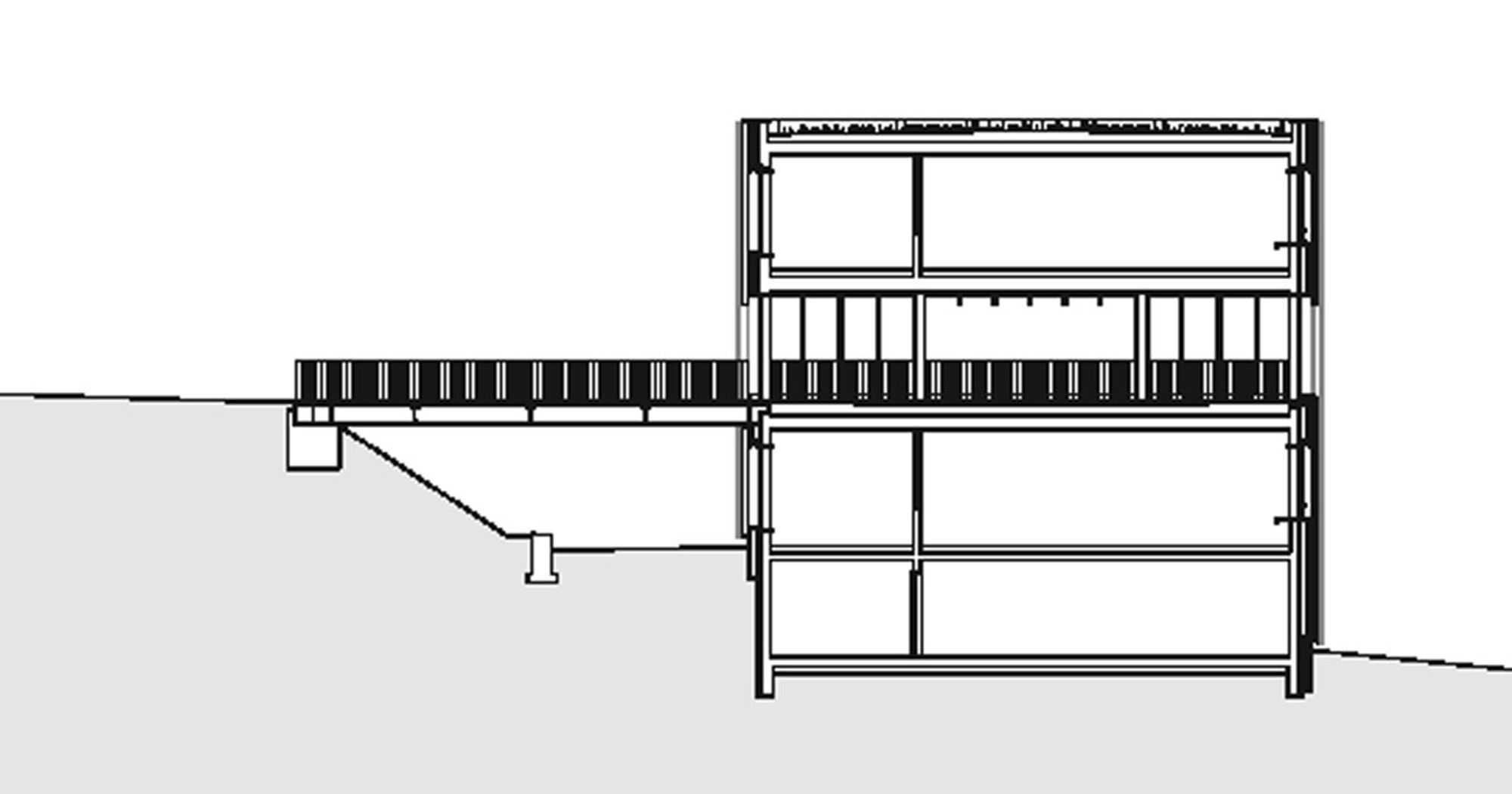 Schnittansicht der neugebauten Schule in Nottwil, Schweiz ((Zeichnung: Graber & Steiger Architekten)