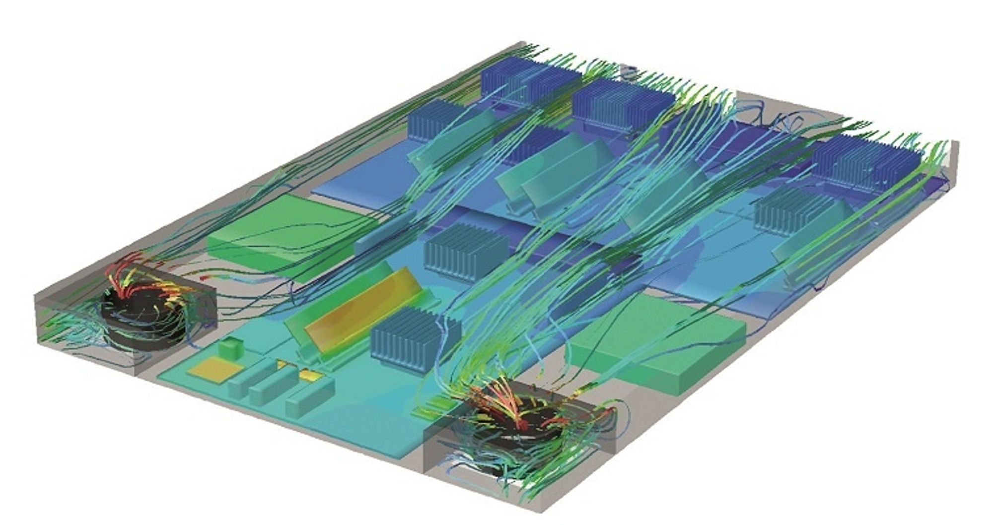 Air flows and heat dissipation are simulated during the development of electronic devices. This prevents possible damage caused by overheating of individual components in the finished device. Air flows and heat dissipation are simulated during the development of electronic devices. This prevents possible damage caused by overheating of individual components in the finished device.