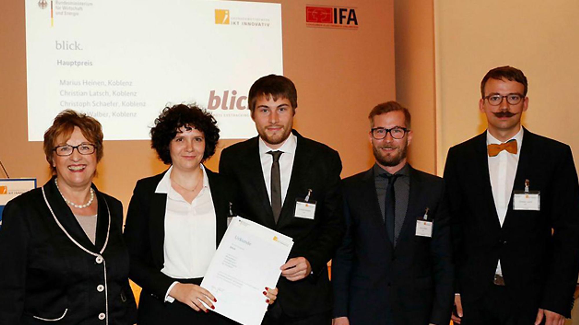 Preisträger von blick, Brigitte Zypries, Dr. Tina Walber, Christoph Schaefer, Marius Heinen, Christian Latsch