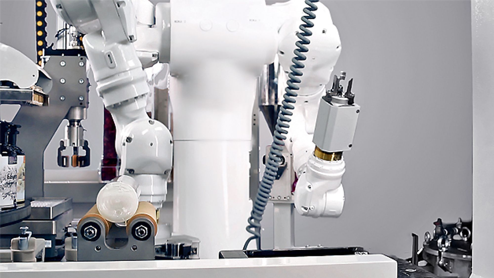 Dual-Arm-Roboter Motoman CSDA10F mit multifunktionalen Werkzeugen und Greifern