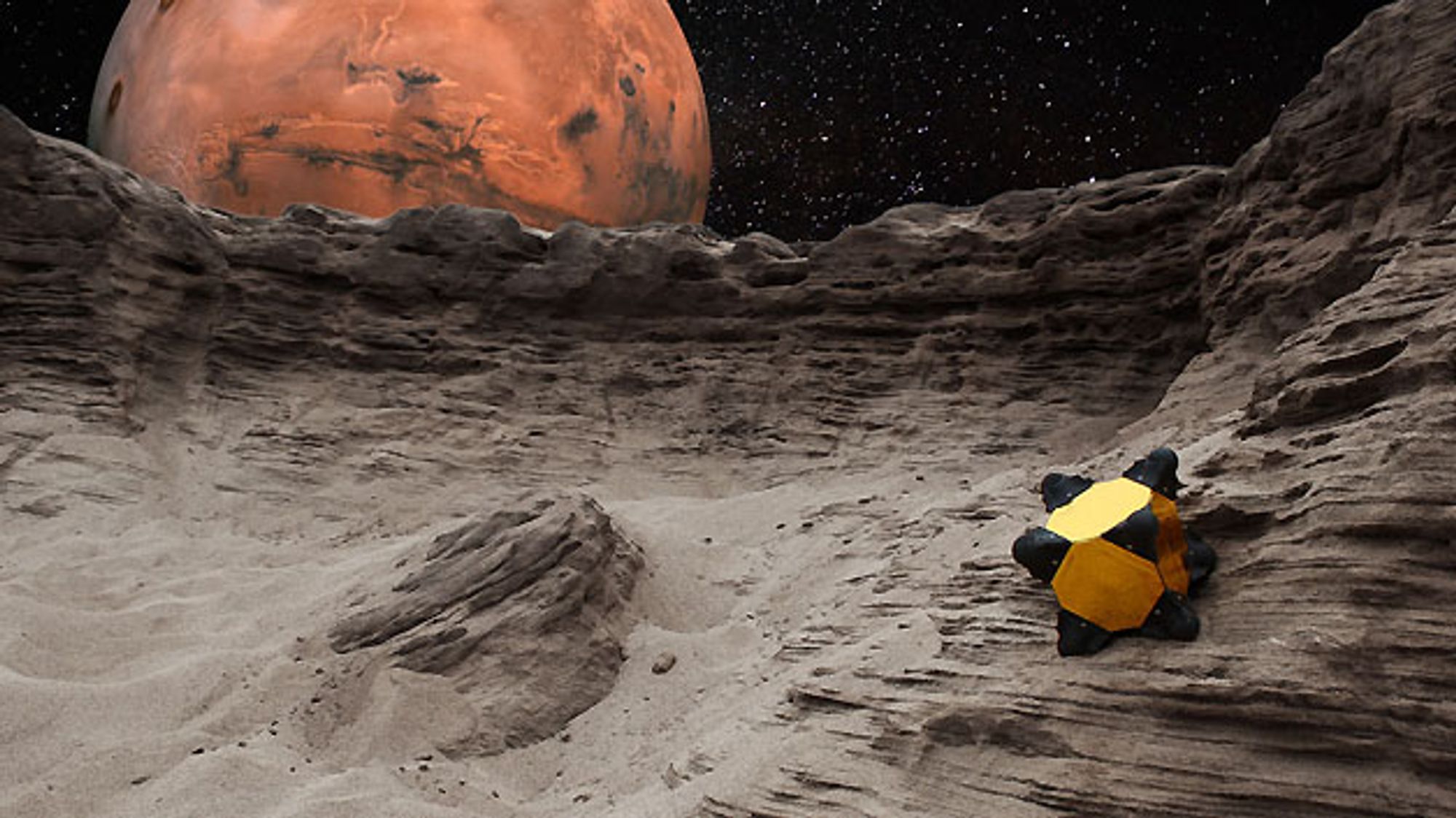 1 Hedgehog-ot in rough terrain on an alien celestial body 1 Hedgehog-ot in rough terrain on an alien celestial body