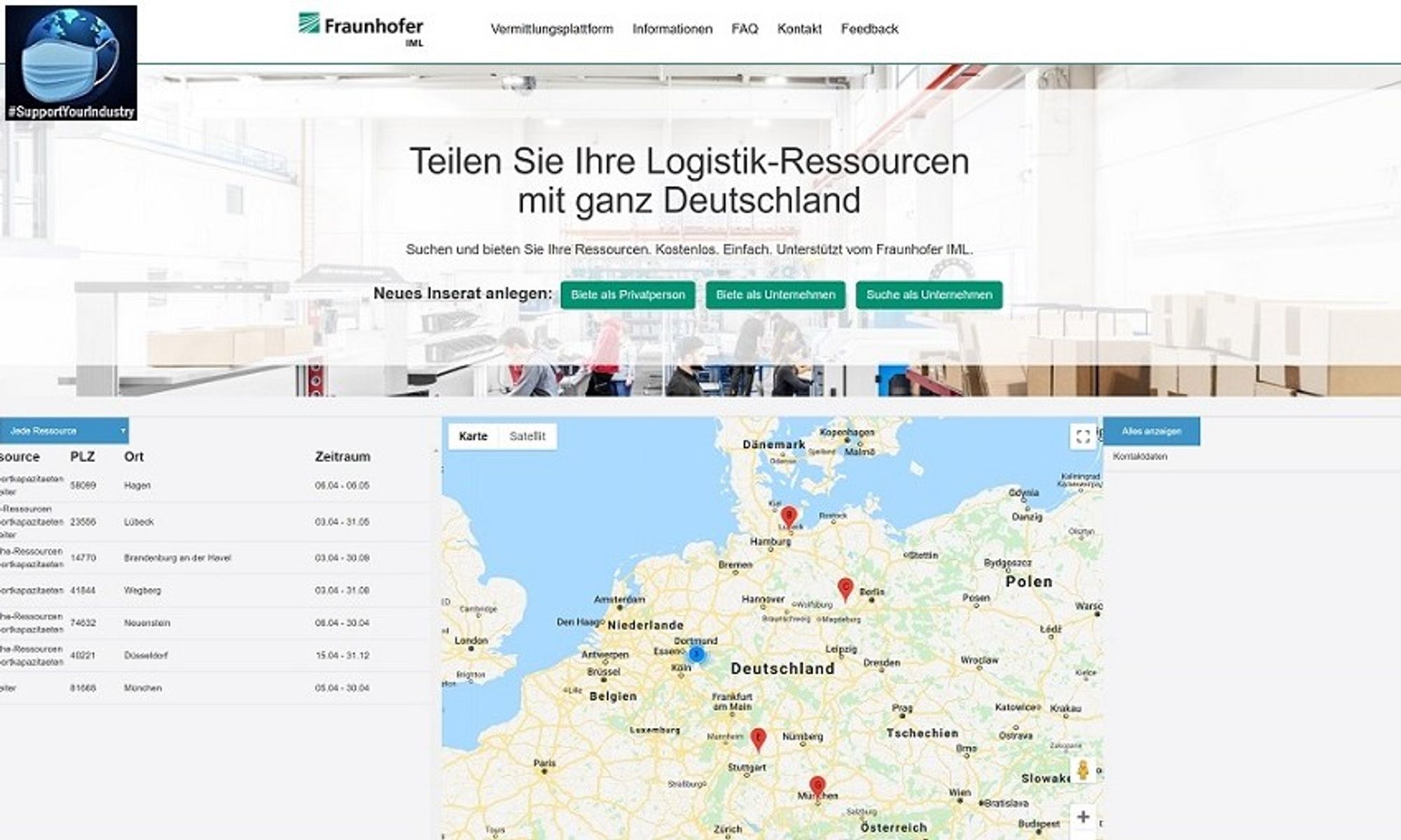 "Logistics helps" - this is the motto under which the Fraunhofer Institute for Material Flow and Logistics IML has launched the pinboard www.logistik-hilft.de. Companies that need or have available capacities such as employees or storage space can find "Logistics helps" - this is the motto under which the Fraunhofer Institute for Material Flow and Logistics IML has launched the pinboard www.logistik-hilft.de. Companies that need or have available capacities such as employees or storage space can find