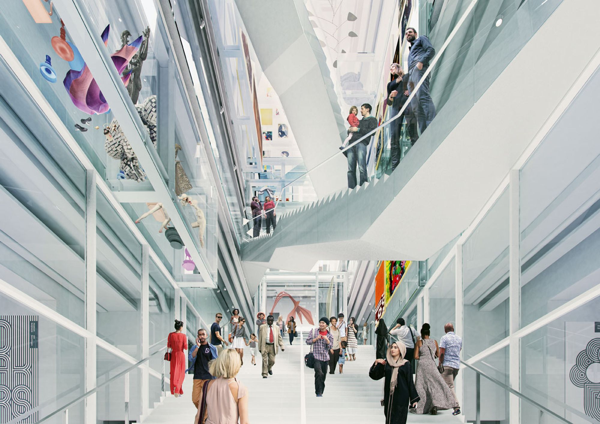 Im Inneren erschließen freitragende Treppen sowie abzweigende Galeriegänge die Depotebenen (Foto: MVRDV)