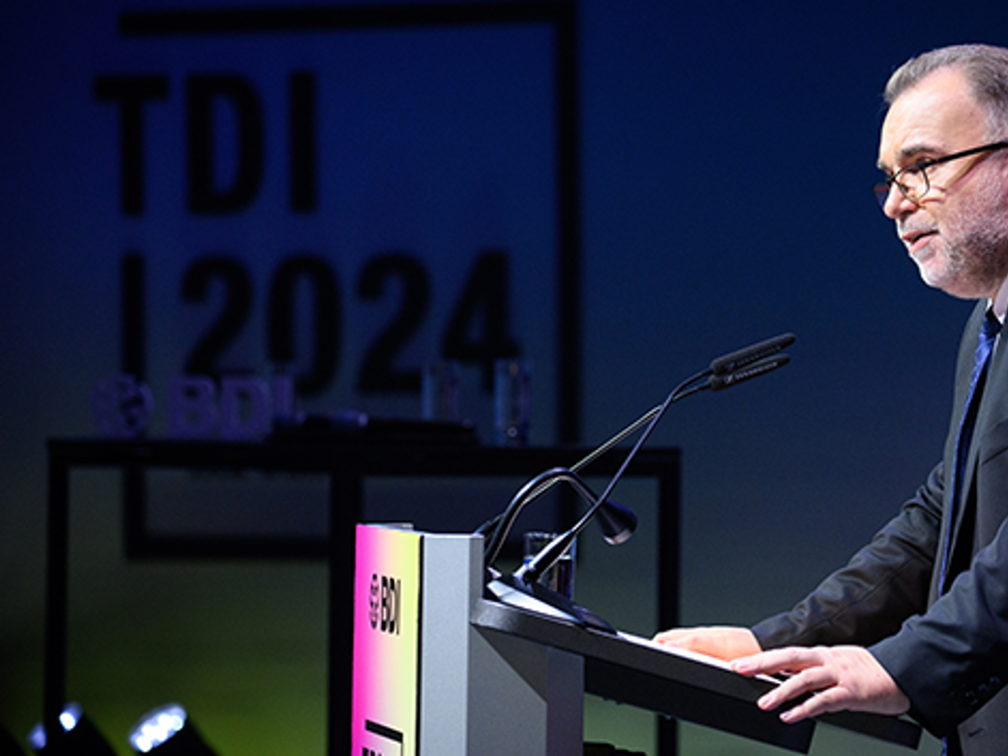 Siegfried Russwurm, Präsident des BDI, spricht beim Tag der deutschen Industrie 2024 des Bundesverbandes der Deutschen Industrie.