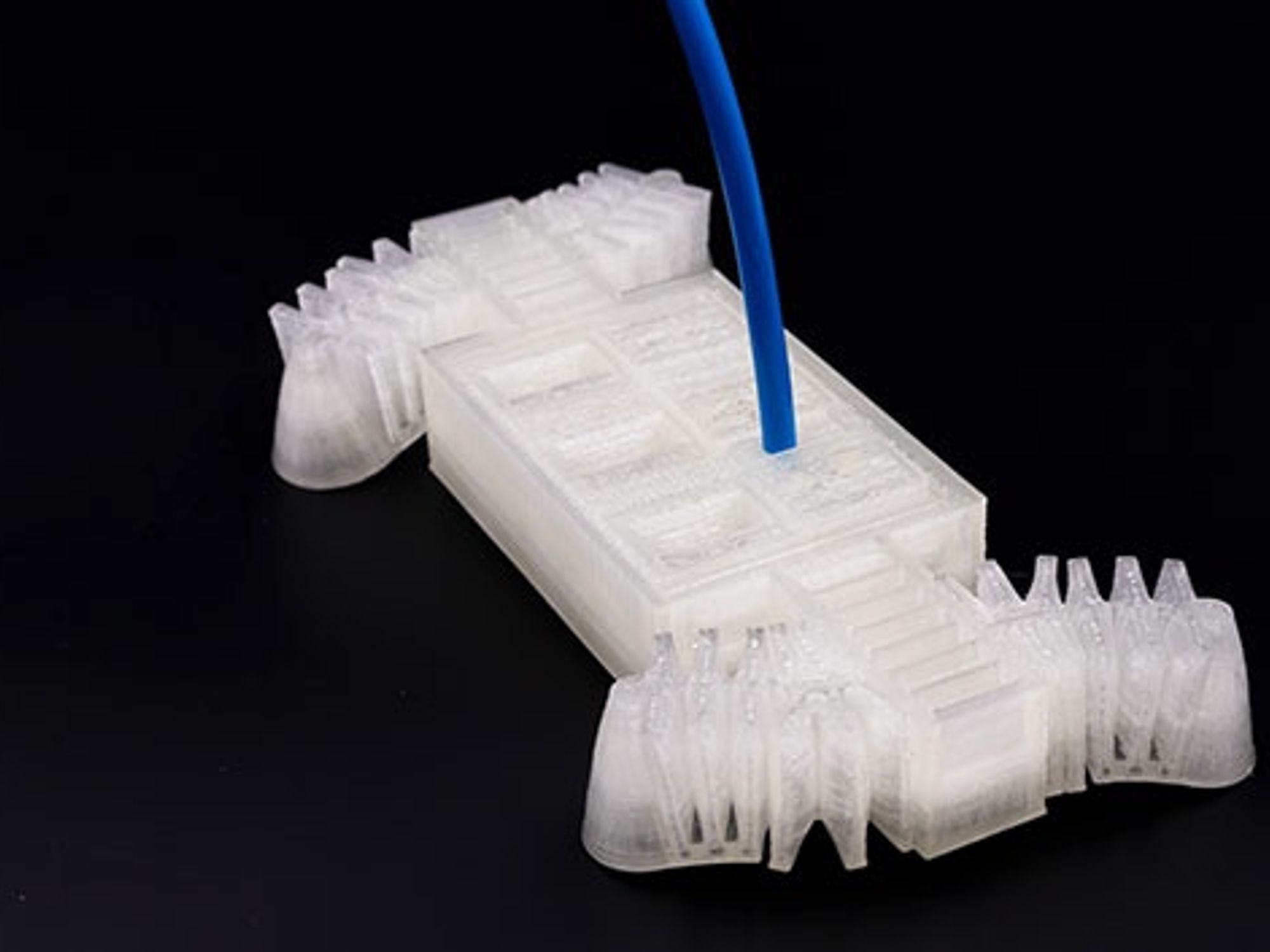 3D-gedruckte pneumatische Logikmodule für elektrofreie Softrobote. 3D-gedruckte pneumatische Logikmodule für elektrofreie Softrobote.