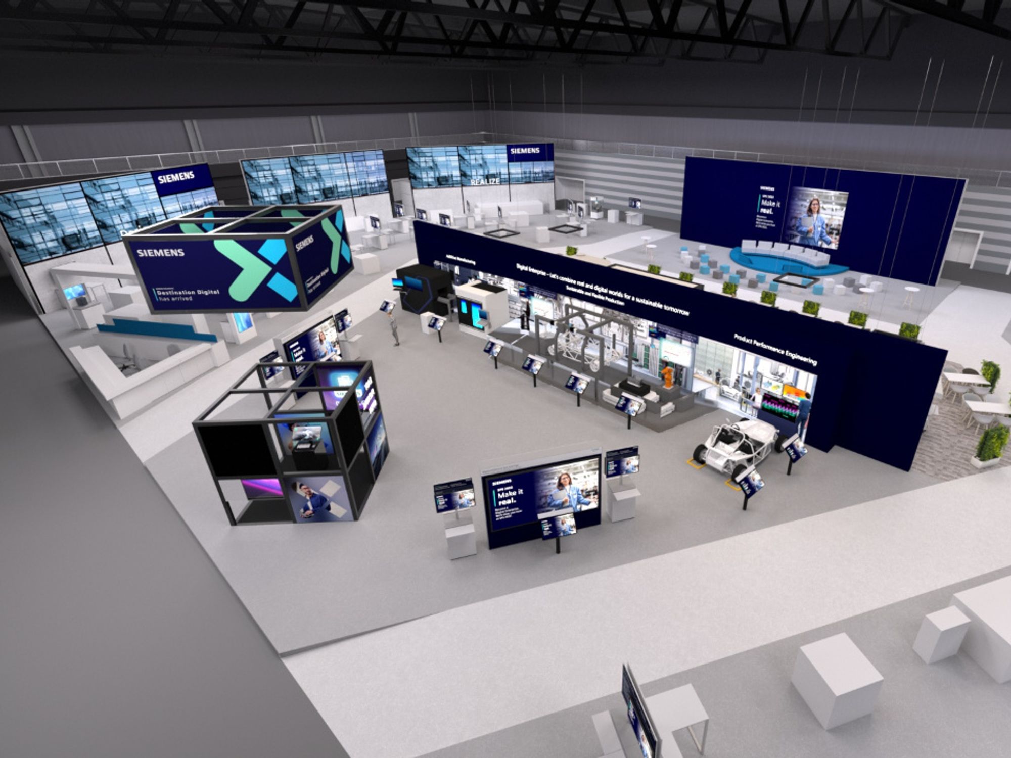 Auf dem Hauptstand von Siemens in Halle 11 der SPS 2022 steht die digitale Transformation im Vordergrund. Auf dem Hauptstand von Siemens in Halle 11 der SPS 2022 steht die digitale Transformation im Vordergrund.