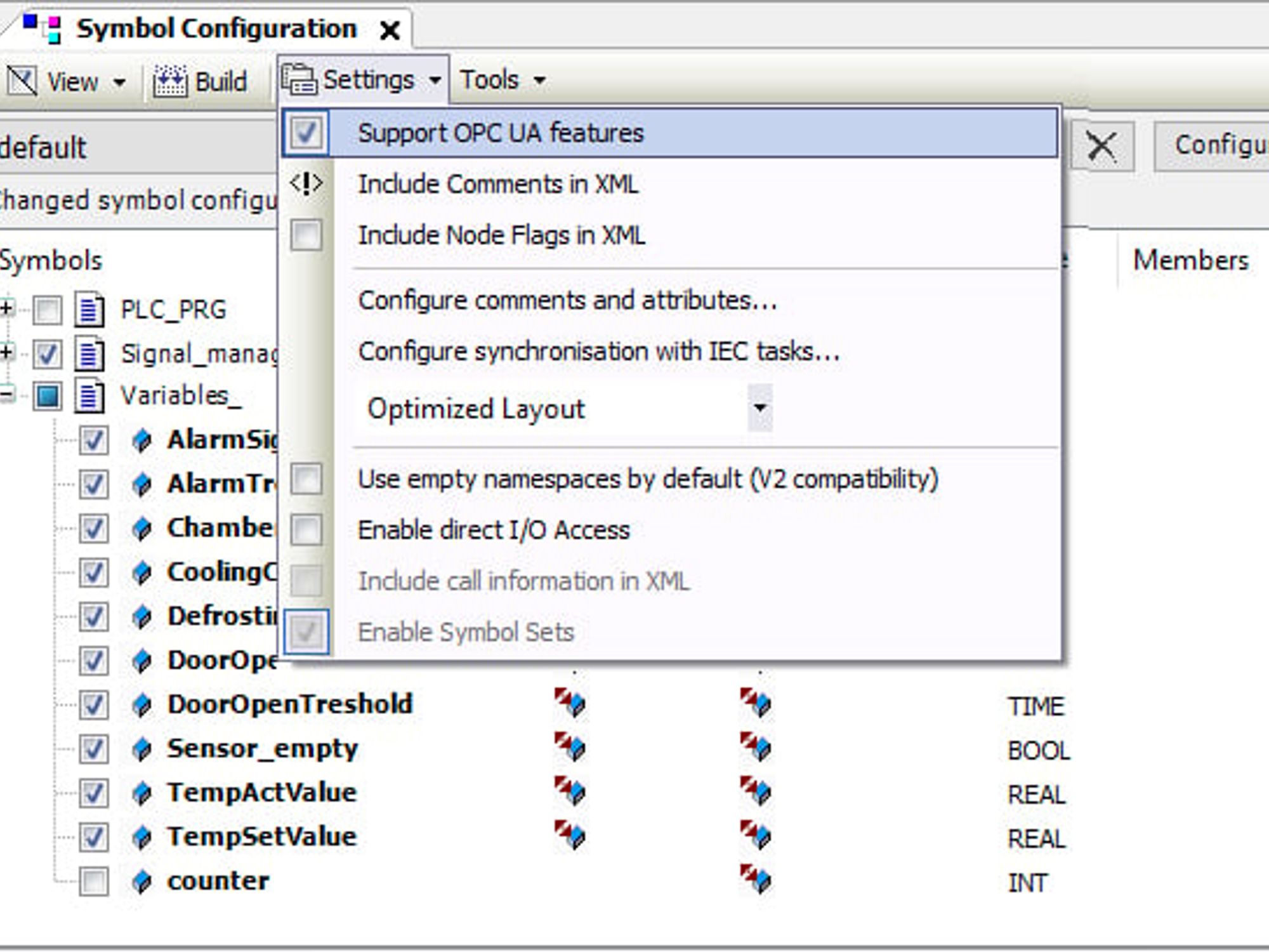 Figure 1: Data can be published via symbol configuration using the OPC UA server.