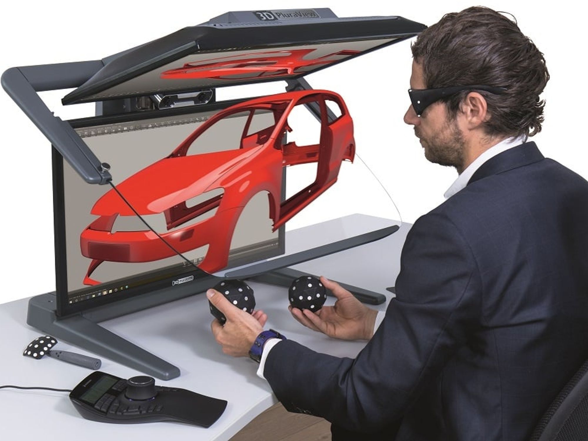 The VR PluraView from Schneider Electric is a passive virtual reality stereo monitor based on the supplier's '3D PluraView' monitor. Equipped with a tracking system, the monitor allows interaction with 3D stereo models and con The VR PluraView from Schneider Electric is a passive virtual reality stereo monitor based on the supplier's '3D PluraView' monitor. Equipped with a tracking system, the monitor allows interaction with 3D stereo models and con