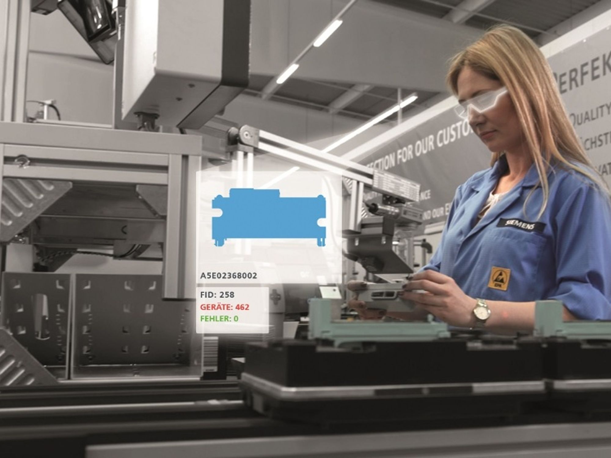 Use cases 'Testing': The employee receives the assembly and testing instructions in the smart glasses and can virtually operate the assembly and testing processes hands-free.