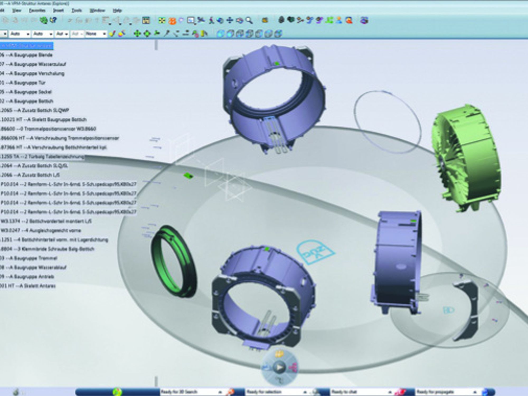 Representation of various components of a washing machine in the 3DExperience platform