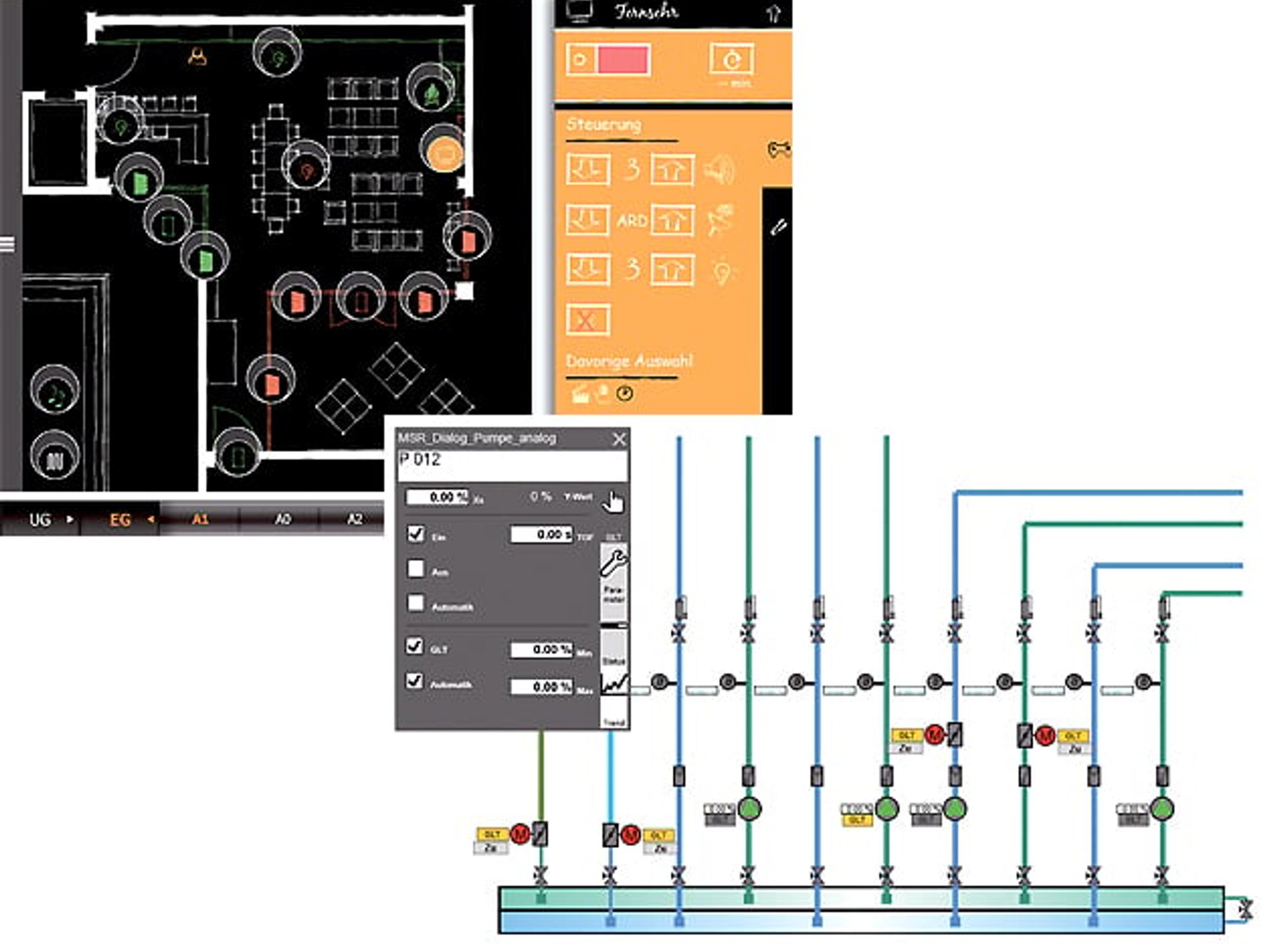 User area in the lounge compared with the graphic implementation for the technician with faceplate