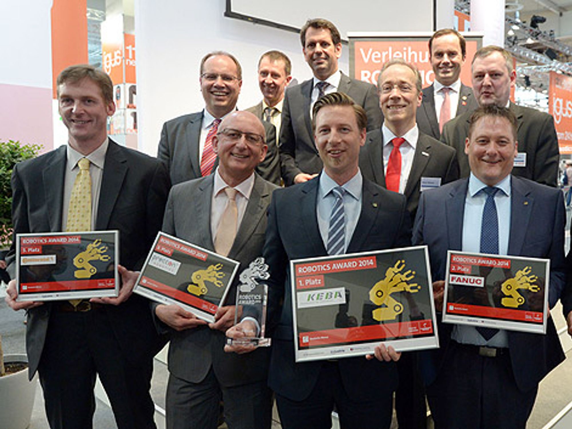 Keba gewinnt den Robotics Award 2014. Der zweite Platz geht an Fanuc Deutschland, Platz drei teilen sich Robert Bosch sowie Continental Reifen Deutschland gemeinsam mit preccon Robotics.