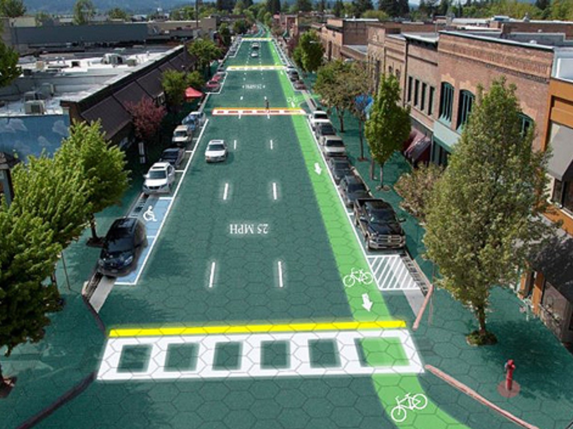So könnte Sandpoint, Idaho, der Standort von Solar Roadways, mit Solarzellen gepflasterten Straßen aussehen. So könnte Sandpoint, Idaho, der Standort von Solar Roadways, mit Solarzellen gepflasterten Straßen aussehen.