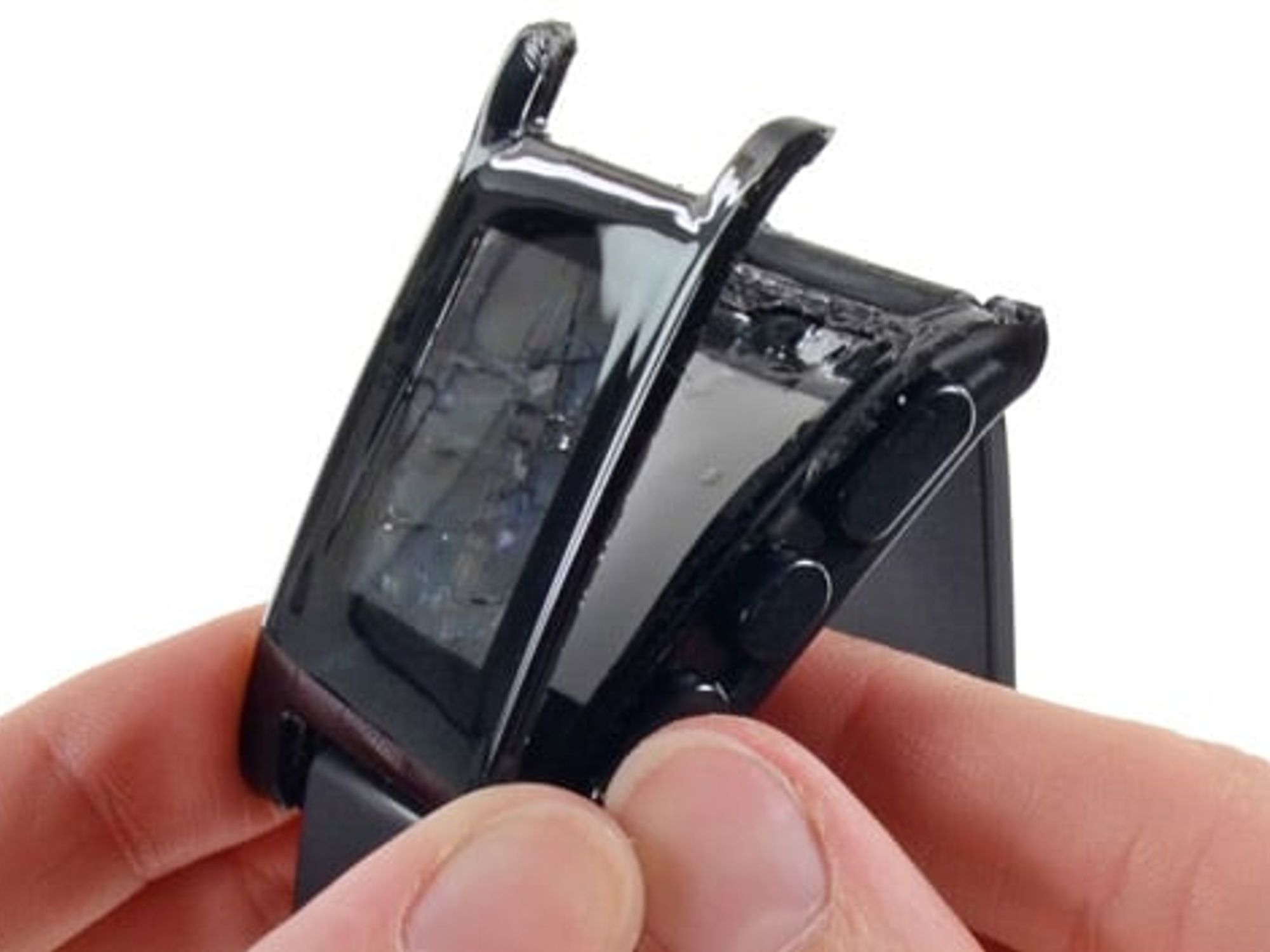 Smartwatch Pebble mit angehobener Displayabdeckung Smartwatch Pebble mit angehobener Displayabdeckung