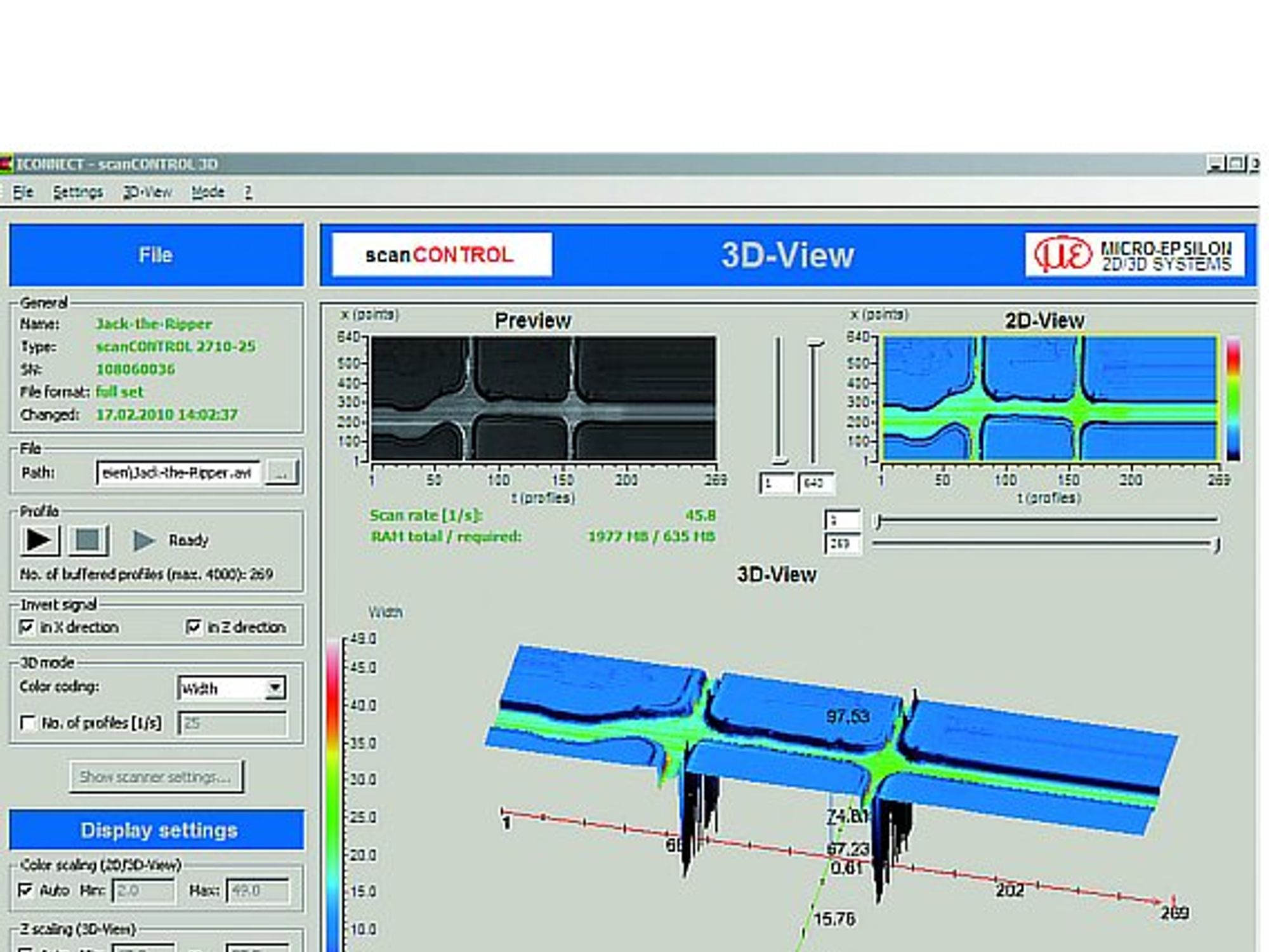 TCW, Lasermesswerte
