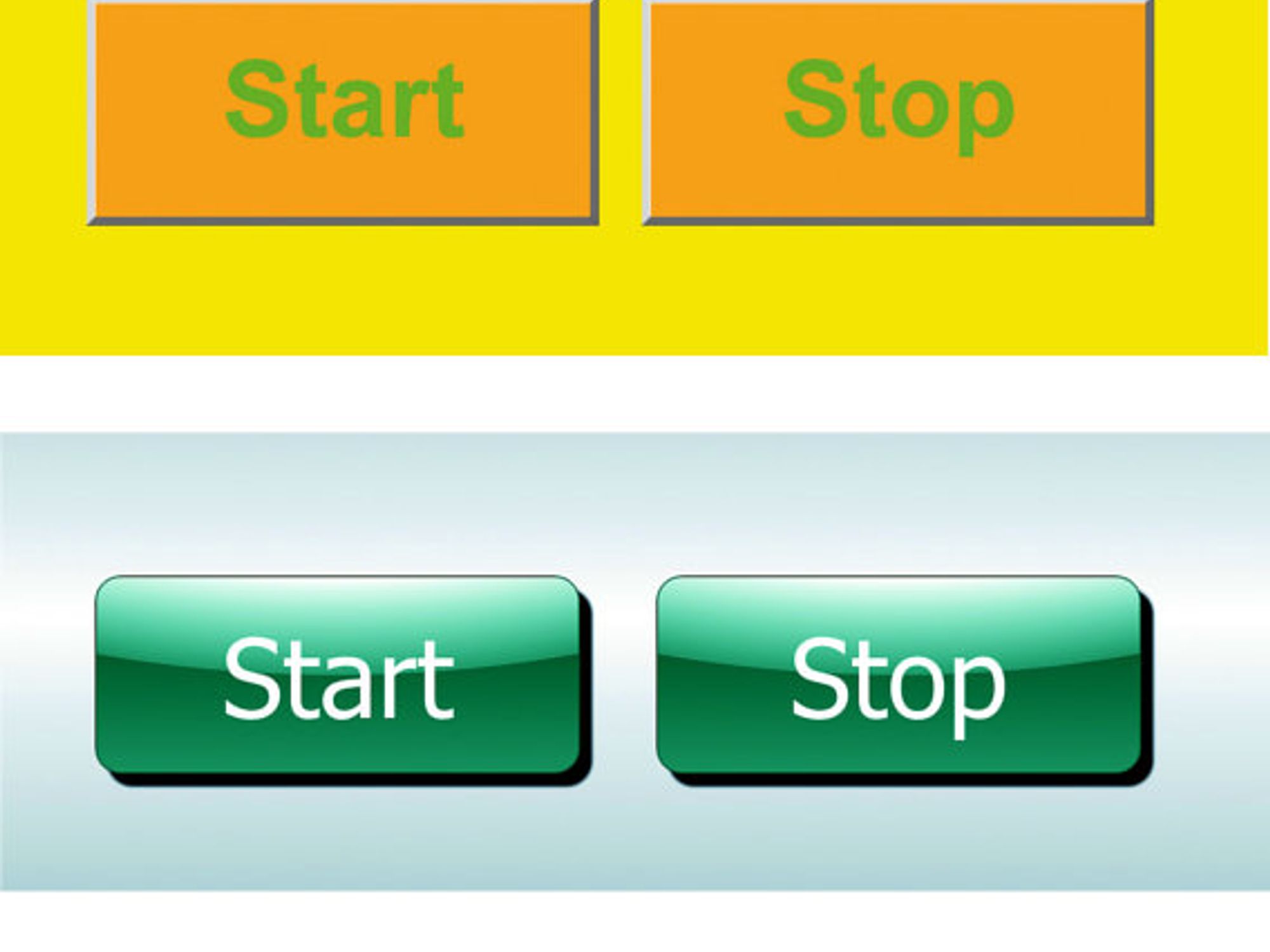 Schaltflächen, Start, Stop, Farbkombinationen