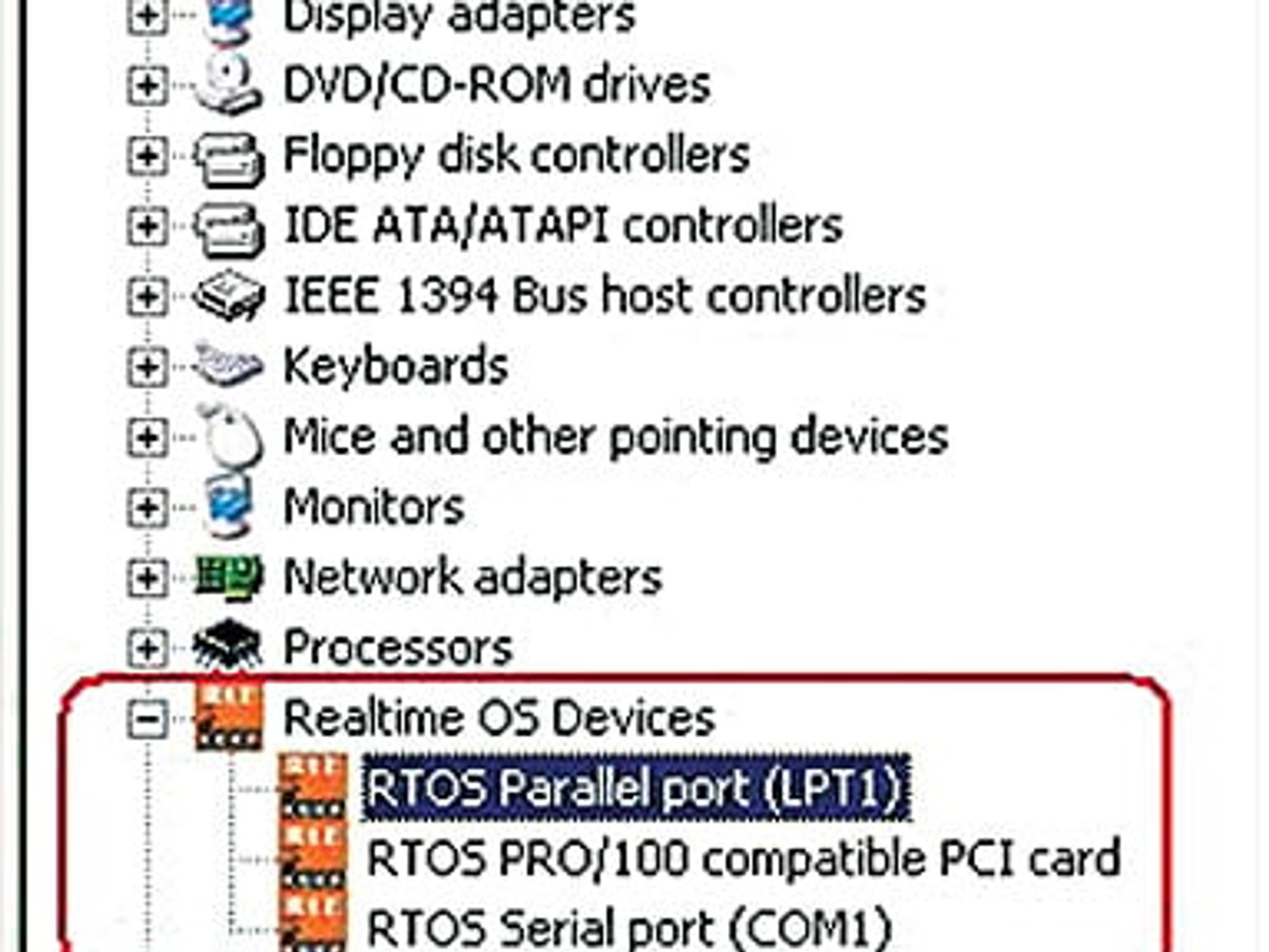 Die RTOS-Devices werden unter Windows mit Dummy-Treibern installiert. Die RTOS-Devices werden unter Windows mit Dummy-Treibern installiert.