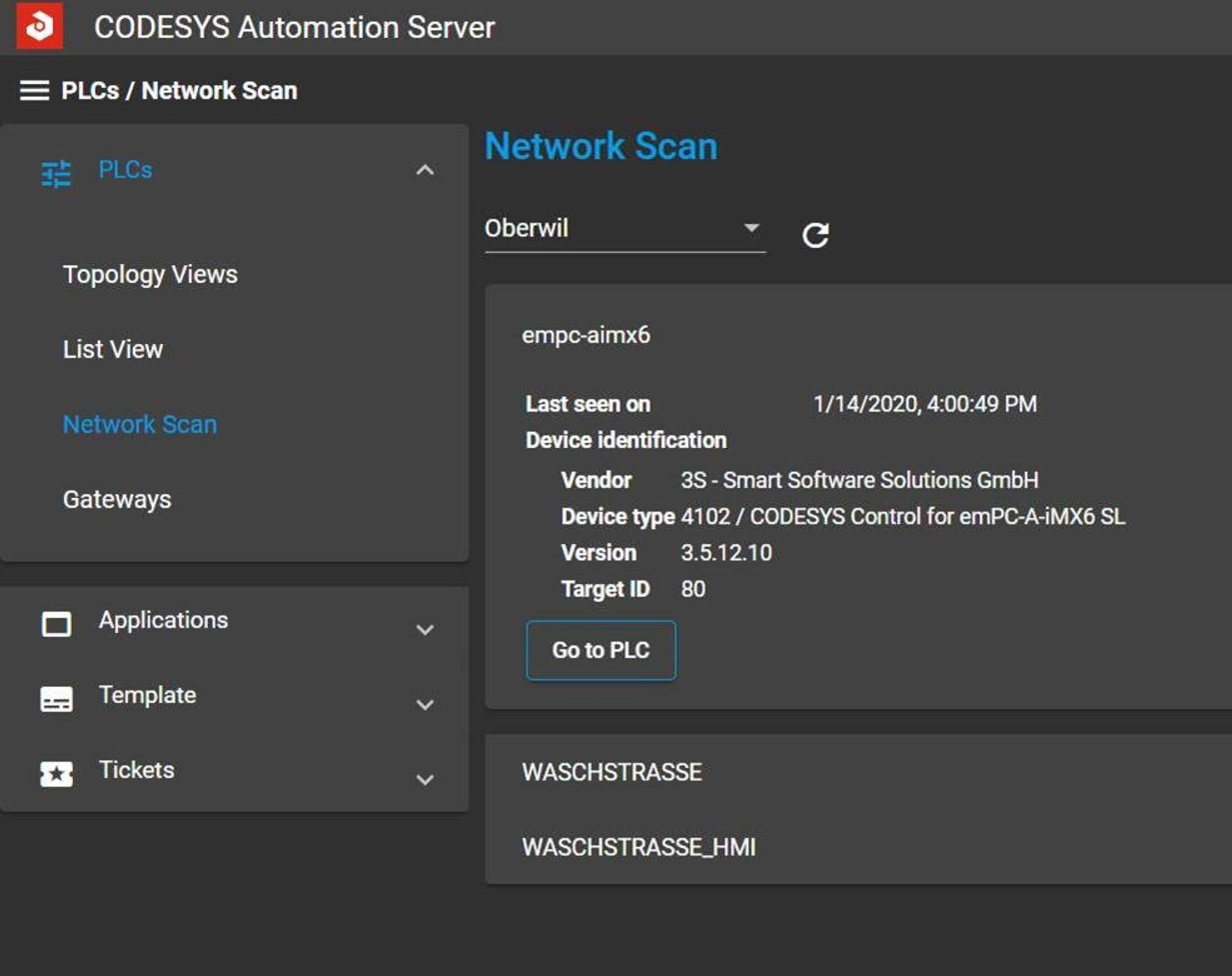 The network scan finds controllers in the connected network.