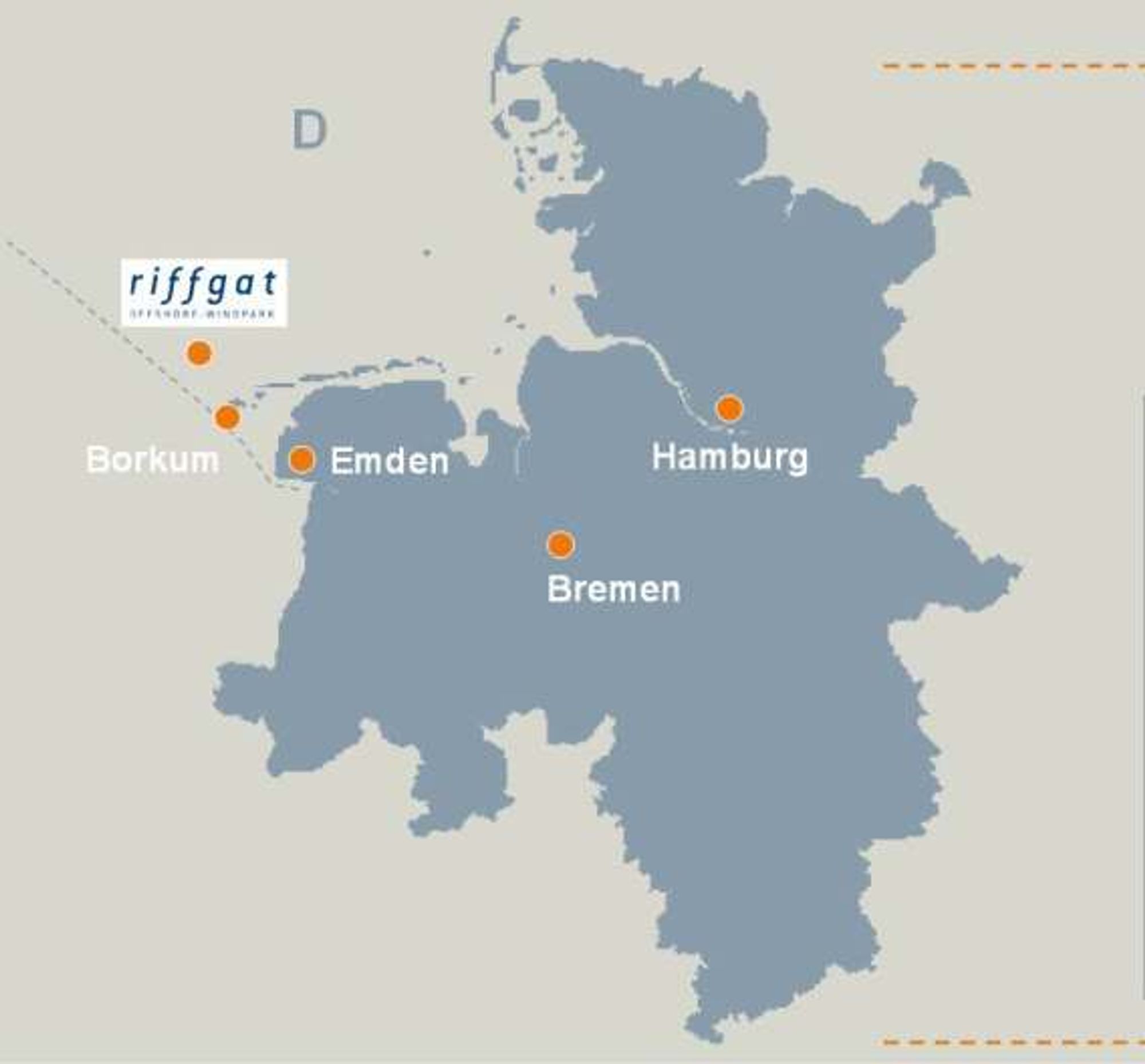 Location of the Riffgat wind farm Location of the Riffgat wind farm