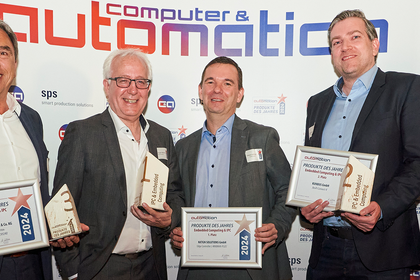 The winners of the 'Embedded Computing & IPC' category (from left): Stefan Lorenz (Beckhoff), Christoph Müller and Tobias Lehmeier (NXTGN Solutions), Ekkehard Krebs (Kunbus). The winners of the 'Embedded Computing & IPC' category (from left): Stefan Lorenz (Beckhoff), Christoph Müller and Tobias Lehmeier (NXTGN Solutions), Ekkehard Krebs (Kunbus).