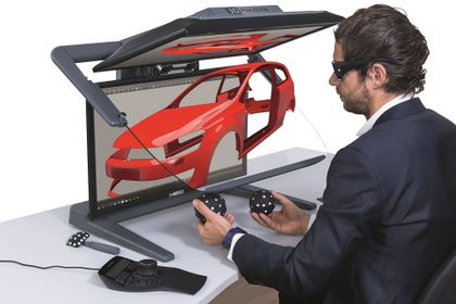 The VR PluraView from Schneider Electric is a passive virtual reality stereo monitor based on the supplier's '3D PluraView' monitor. Equipped with a tracking system, the monitor allows interaction with 3D stereo models and con The VR PluraView from Schneider Electric is a passive virtual reality stereo monitor based on the supplier's '3D PluraView' monitor. Equipped with a tracking system, the monitor allows interaction with 3D stereo models and con