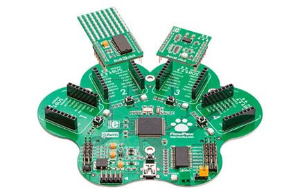Conrad Electronic, IoT, Internet of Things, Internet der Dinge, Experimentierpaket, Entwicklungsboard, Franzis, DSPRobotics, mikroElektronika, microBUS, 