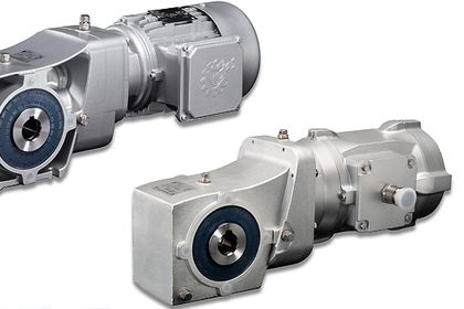 System aus Asynchronmotor, Kegelradgetriebe und dezentralem Frequenzumrichter der Serie SK 200E von Nord Drive Systems