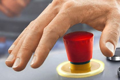 Not-Aus-Taster mit Hand Not-Aus-Taster mit Hand