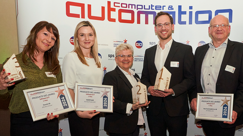 The winners of the 'Software & IT' category (from left): Anja Pfirrmann (Paessler), Alisa Koch and Heike Sippel (Balluff), Daniel Kirch and Klaus Albers (Turck). The winners of the 'Software & IT' category (from left): Anja Pfirrmann (Paessler), Alisa Koch and Heike Sippel (Balluff), Daniel Kirch and Klaus Albers (Turck).