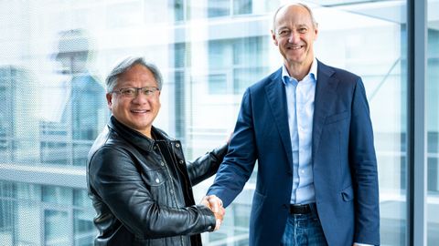 Jensen Huang, founder and CEO of Nvidia, and Roland Busch, CEO of Siemens
