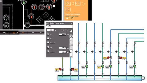 User area in the lounge compared with the graphic implementation for the technician with faceplate
