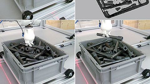 3D-4-Robots-Demonstrator am Fraunhofer IPA. Die Roboterzelle dient nicht nur Forschungszwecken. Unternehmen, die an einer Automatisierung ihrer Handhabungssysteme interessiert sind, können diese Zelle auch als Plattform für Machbarkeitsuntersuchungen 3D-4-Robots-Demonstrator am Fraunhofer IPA. Die Roboterzelle dient nicht nur Forschungszwecken. Unternehmen, die an einer Automatisierung ihrer Handhabungssysteme interessiert sind, können diese Zelle auch als Plattform für Machbarkeitsuntersuchungen
