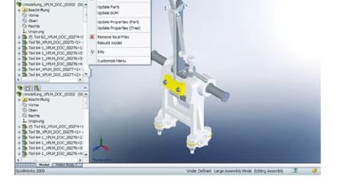 Über zusätzliche Menüpunkte in den CAD-Anwendungen können beispielsweise Modelle, Zeichnungen und Baugruppen vom PLM-Tool gelesen oder zurück geschrieben werden. Über zusätzliche Menüpunkte in den CAD-Anwendungen können beispielsweise Modelle, Zeichnungen und Baugruppen vom PLM-Tool gelesen oder zurück geschrieben werden.
