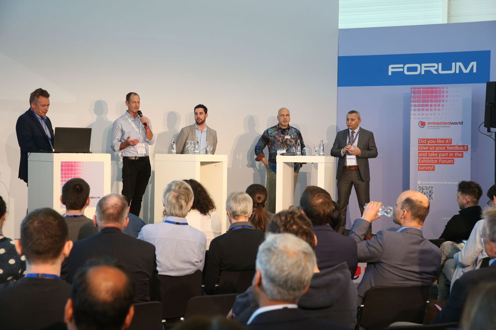 Forum Impression Markus Levy, NXP; Tim Whitefield, Arm; Ted Marema, Western Digital; Cesare Garlati, prpl