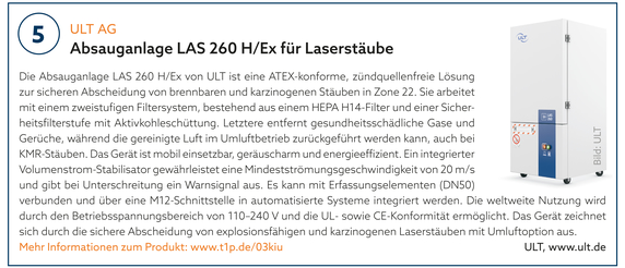 5: ULT | Absauganlage LAS 260 H/Ex für brennbare und karzinogene Laserstäube 5: ULT | Absauganlage LAS 260 H/Ex für brennbare und karzinogene Laserstäube