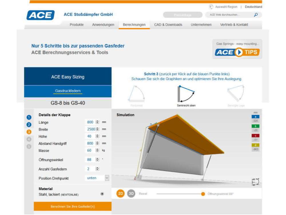 Online calculation program for gas springs Online calculation program for gas springs