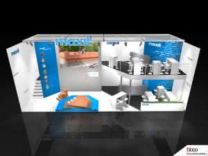 Geräumig und mit Rückzugsorten – so präsentiert sich der Messestand von Franken Maxit auf der BAU 2015.  (Abb.: Franken Maxit, Azendorf) 