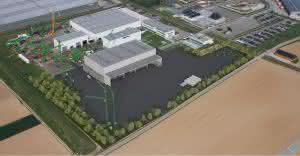 Visualisierung der Baumaßnahme, Ansicht der neuen Halle. (Abb.: Sennebogen)