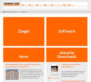 Zwei große Kacheln führen mit einem Klick zum Softwarepaket für integrale Planung oder zu den Ziegelprodukten. (Abb.: Deutsche Poroton)