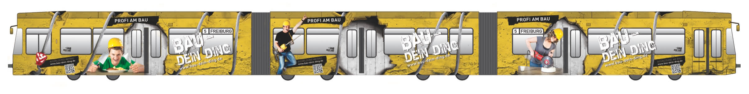 Artikelsuche: Bauwirtschaft Baden-Württemberg: Werbung auf Bussen und Bahnen für Bauberufe